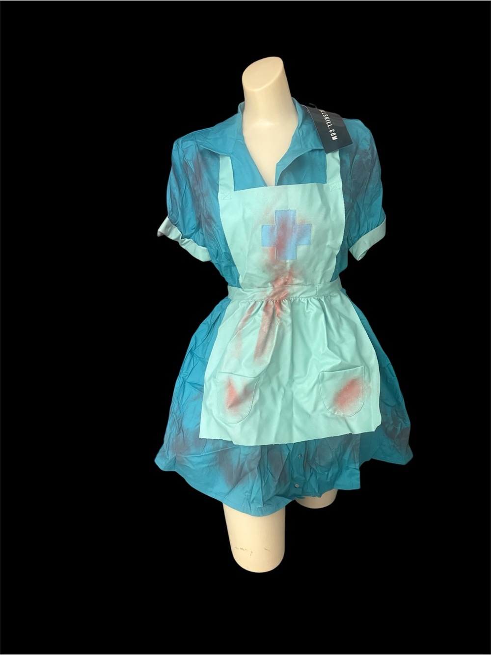 Blue bloody Nurse Costume Dress with Apron sold at Dolls Kill